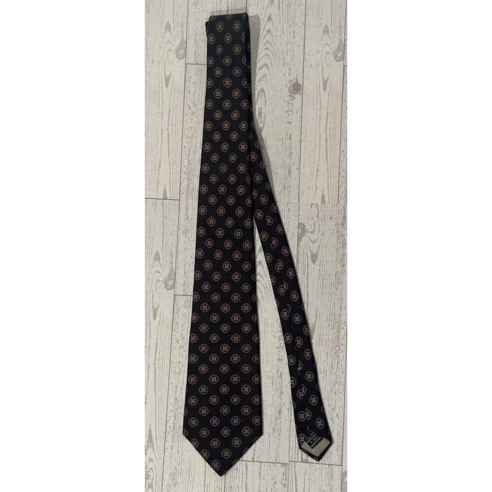 Christian Dior Monsieur Silk Tie Black Medallion Geometric Pattern Vintage Mens